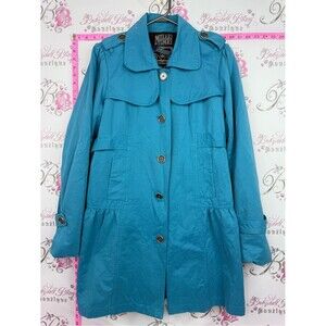 Millard Fillmore Women's Teal Button-Front Trench Coat belted
